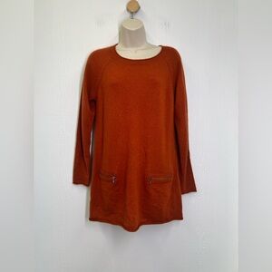 Fenn Wright - Burnt Orange Long Sleeve Zip Pocket 100 Percent Cashmere Sweater M